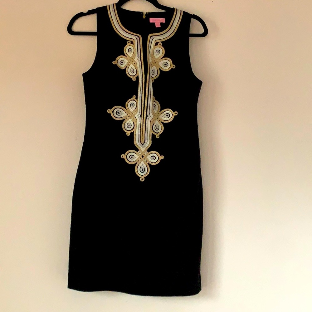 Lilly Pulitzer Black Mila shift with metallic trim